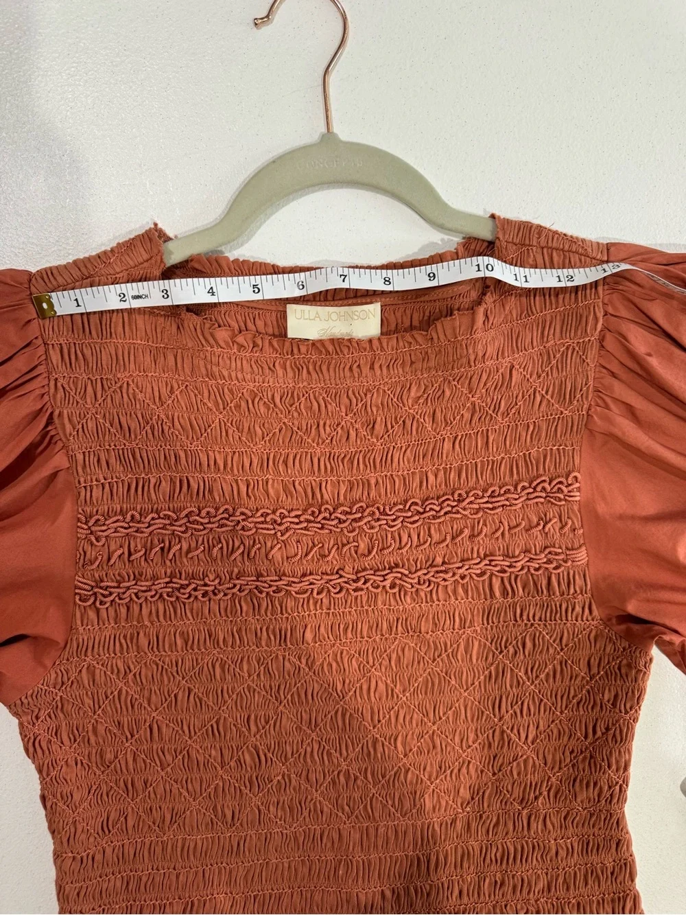 Ulla Johnson Amelia Smocked Puff Sleeve Ruffle Blouse Size 8